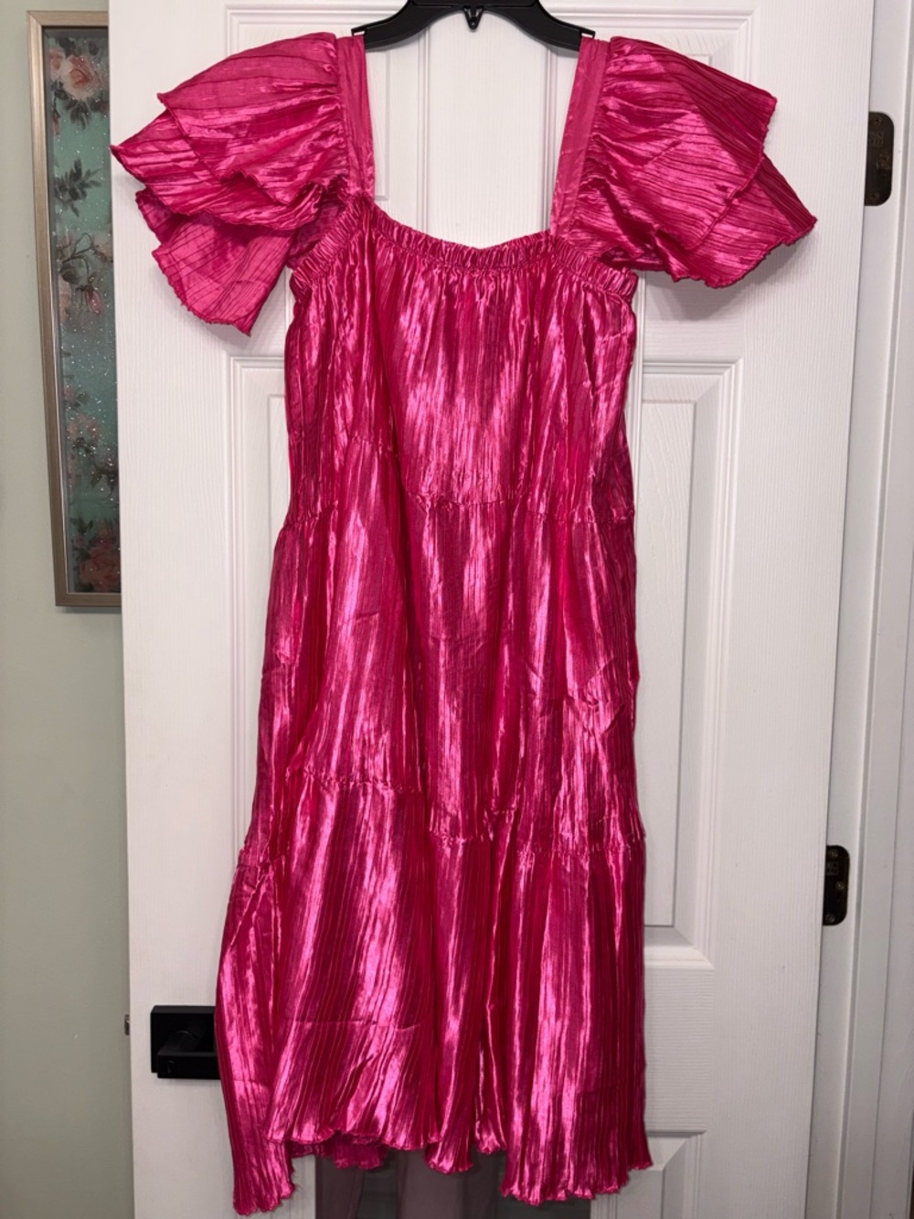 Hot Pink Square Neck Midi Dress NWT - Picture 2 of 5